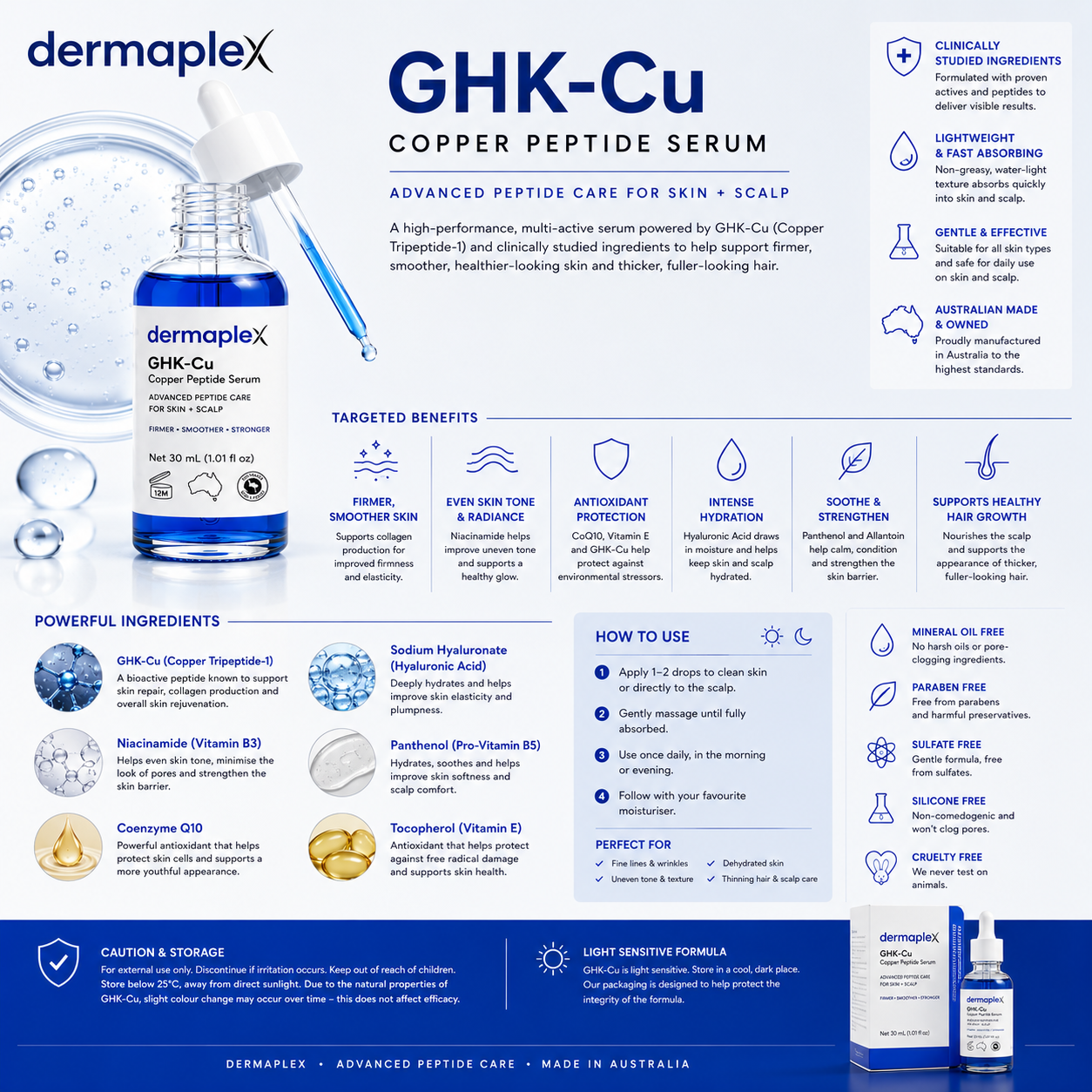Dermaplex GHK-Cu 2% Copper Peptide Serum – Hair & Skin | 30mL