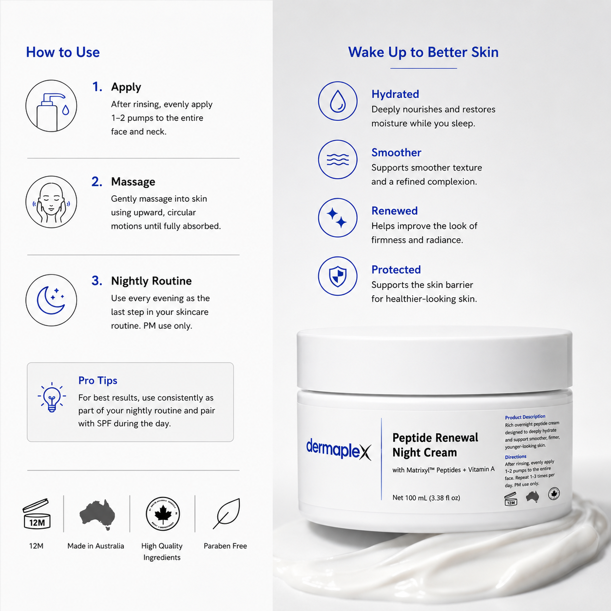 Dermaplex Peptide Renewal Night Cream – Matrixyl™ + Vitamin A | 100mL