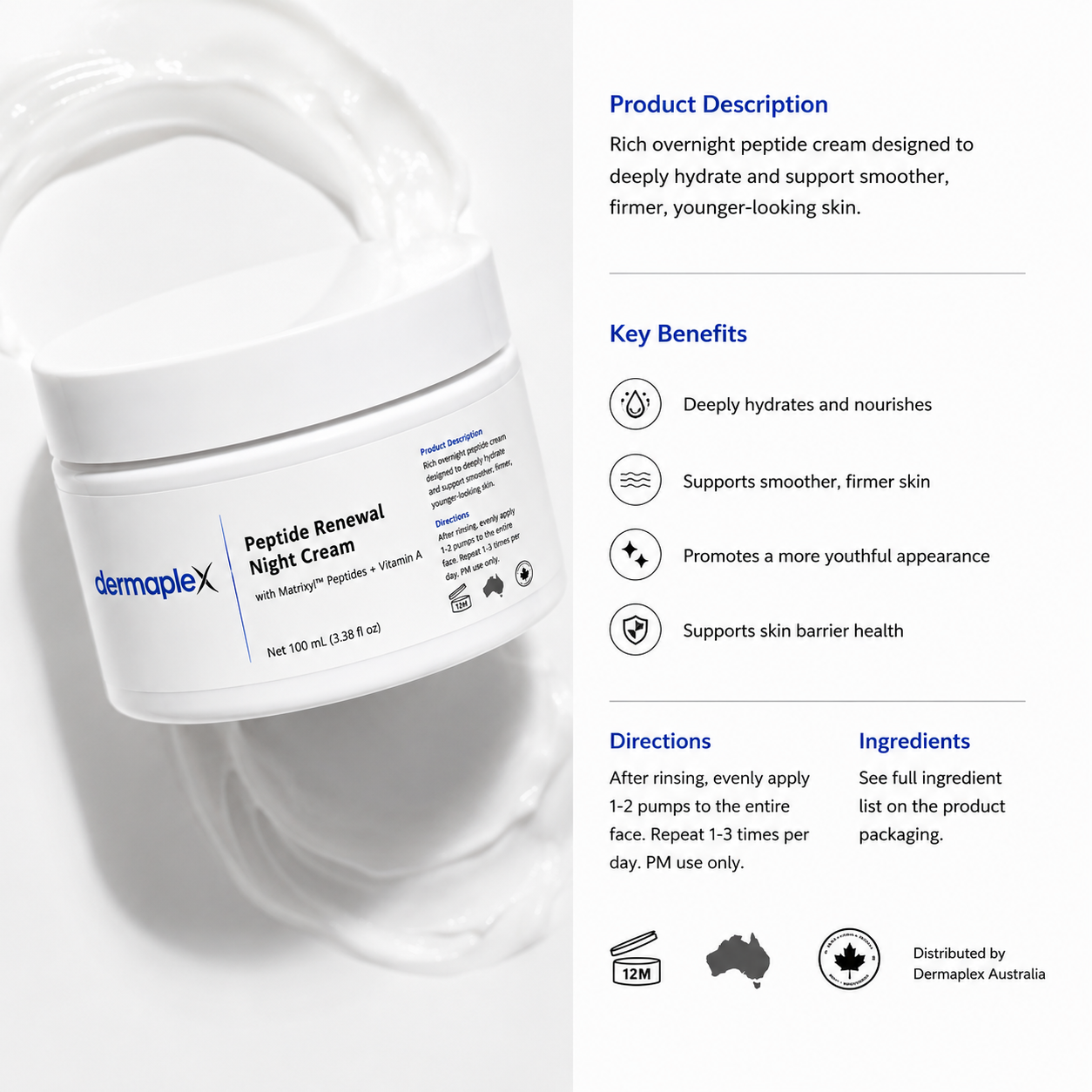 Dermaplex Peptide Renewal Night Cream – Matrixyl™ + Vitamin A | 100mL