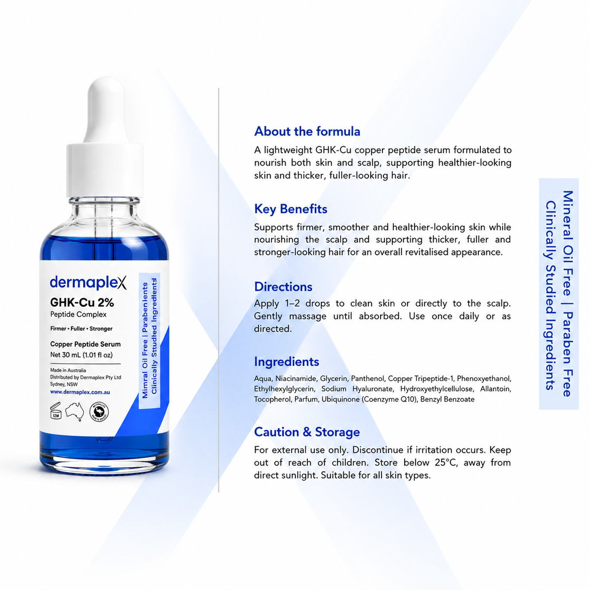 Dermaplex GHK-Cu 2% Copper Peptide Serum – Hair & Skin | 30mL