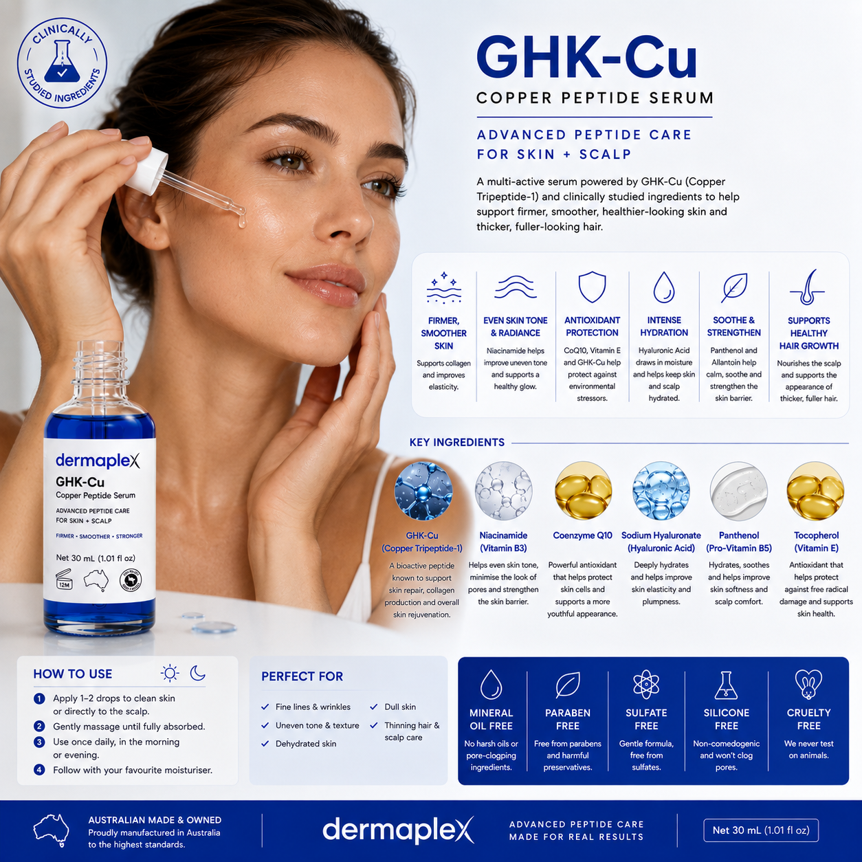 Dermaplex GHK-Cu 2% Copper Peptide Serum – Hair & Skin | 30mL