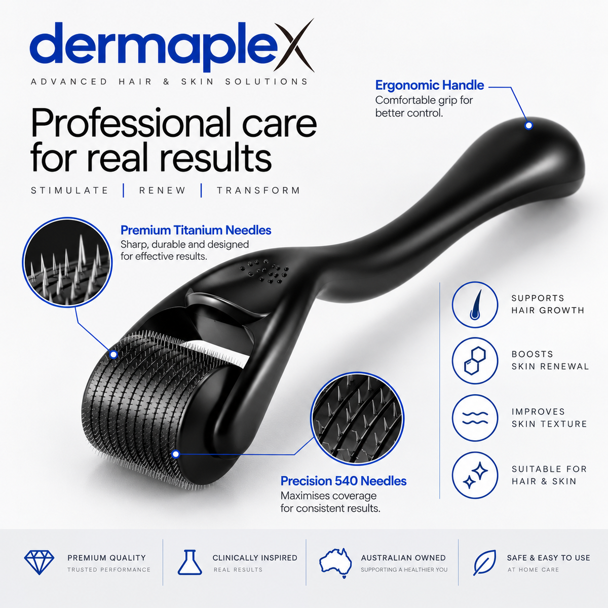 Dermaplex Titanium Microneedle Derma Roller – Hair & Skin